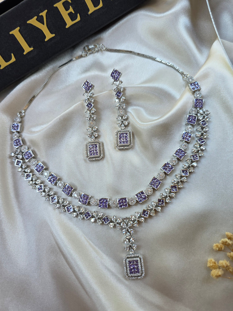 Esha - Classy Purple Amethyst Necklace Set With Earrings