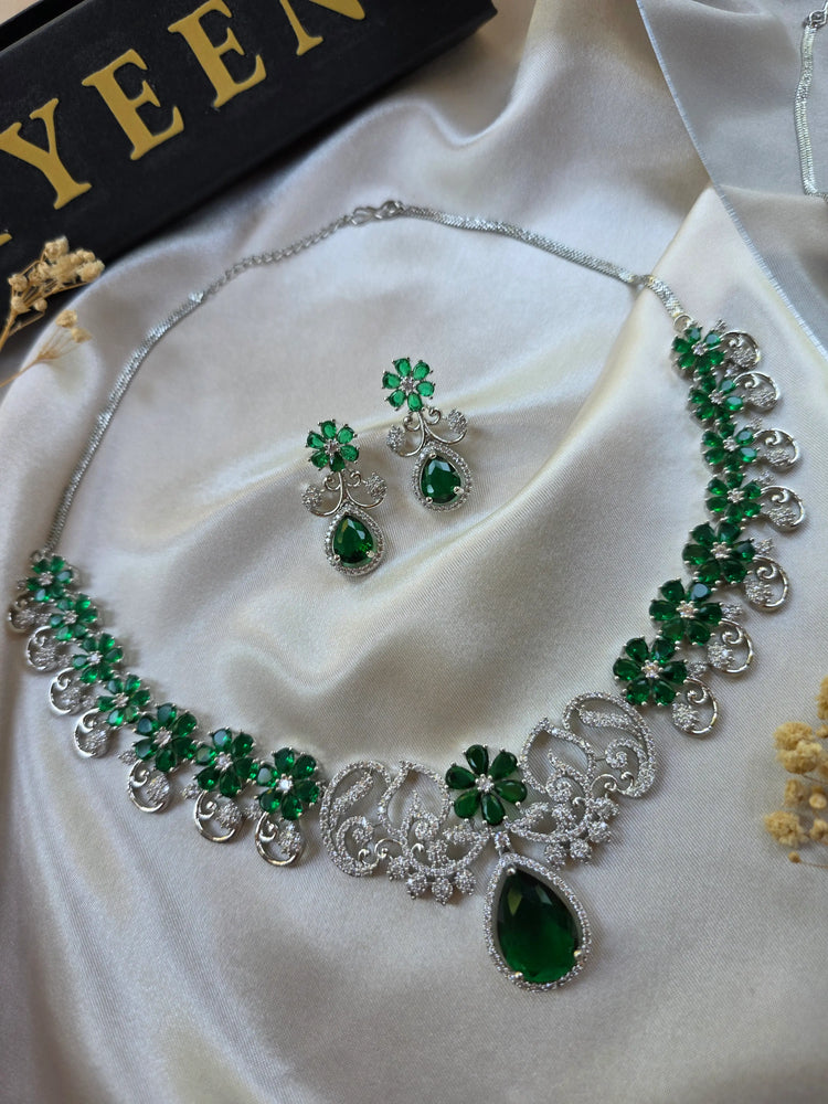 Soraya - Floral Gemstones Necklace Set With Earrings