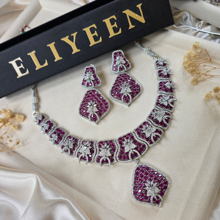 Bold Ruby OR Emerald Statement Necklace Set — Ada