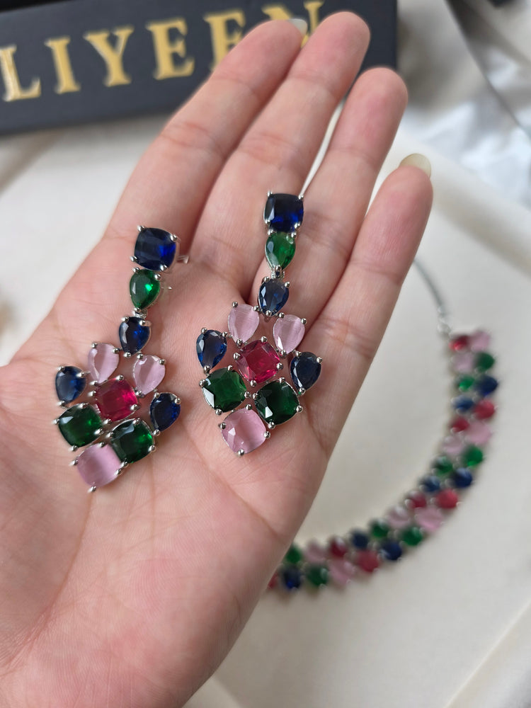 Delicate Multi Gemstones Necklace Set with Earrings — Ronnie