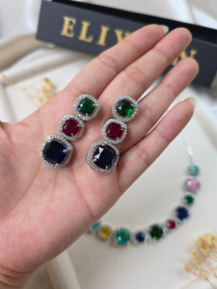 Classy Multi Gemstones Necklace Set with Earrings — Avie