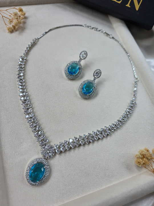 Deep Aquamarine Necklace & Earrings Set — Ember